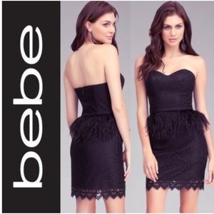 Size 8 Bebe Strapless Feather Lace Dress